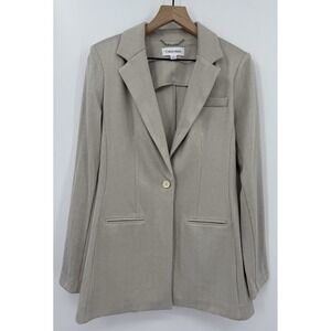 Calvin Klein Blazer Womens Medium Beige Herringbone‎ Unstructured Stretch NEW